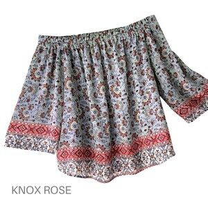 KNOX ROSE | NWOT OFF SHOULDER FLORAL BOHO TOP BELL SLEEVES RUCHED | SIZE: MEDIUM